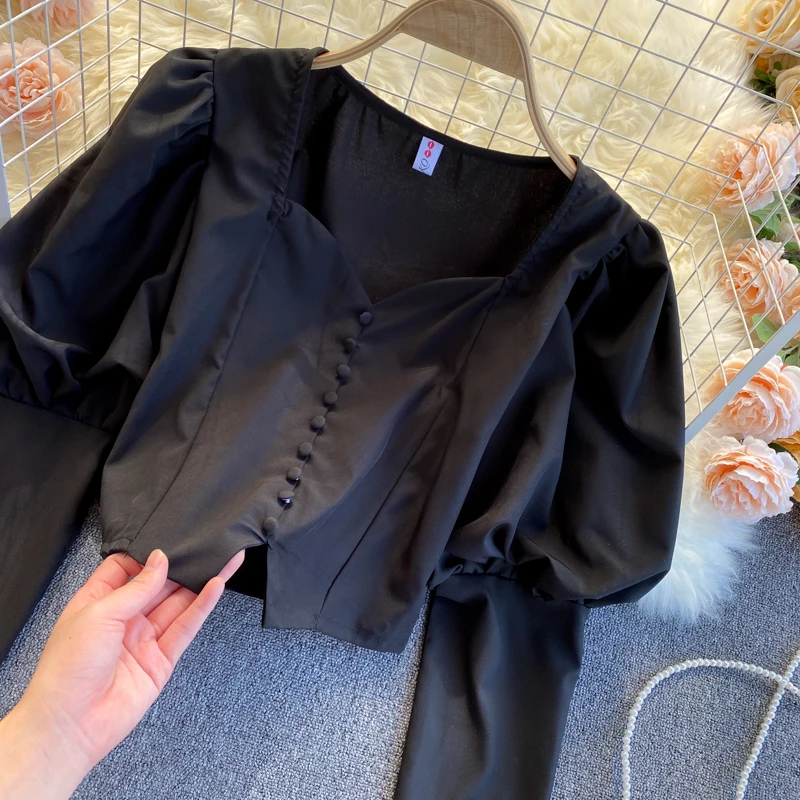 Lady New Fashion Long Sleeve Slim Fit Short Tops Women's V-neck Spring Solid Color Clothes Camisas Mujer Blouse R063
Lady New Fashion Long Sleeve Slim Fit Short Tops Women's V-neck Spring Solid Color Clothes Camisas Mujer Blouse R063
