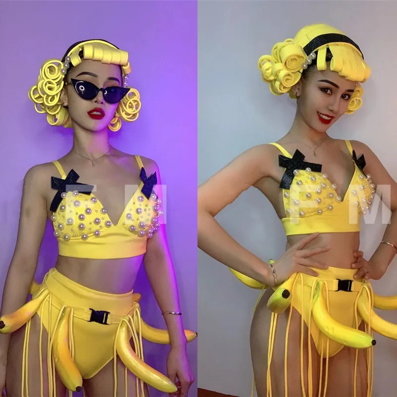 Bar Club Party Gogo Rave Performance Clothes Banana Pearl Bikini Wig Outfits Nightclub DJ Dancer Groups Sexy Stage Costume
Bar Club Party Gogo Rave Performance Clothes Banana Pearl Bikini Wig Outfits Nightclub DJ Dancer Groups Sexy Stage Costume