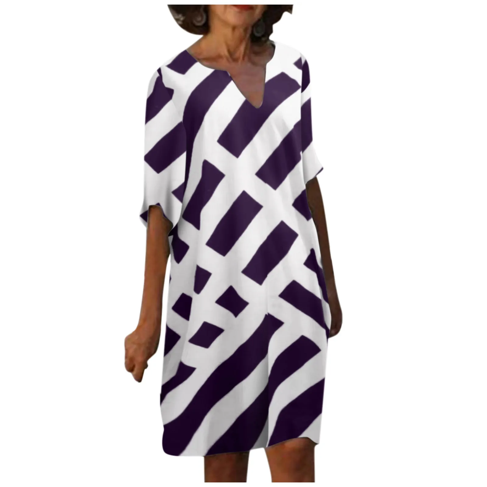 40# Retro Striped Printed Dress Women Half Sleeve V-neck Knee Length Vintage Dress Cotton Linen Casual Summer Dress Vestidos
40# Retro Striped Printed Dress Women Half Sleeve V-neck Knee Length Vintage Dress Cotton Linen Casual Summer Dress Vestidos