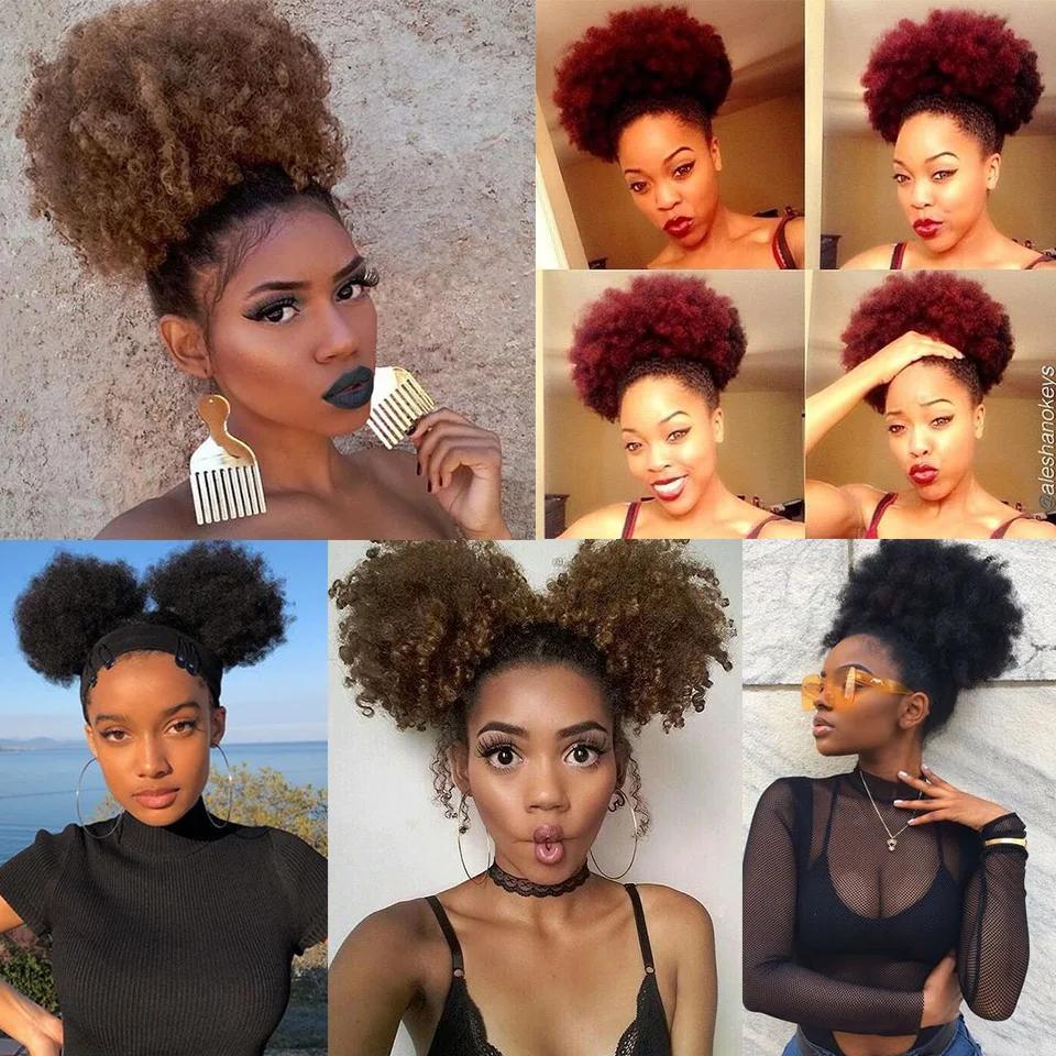 HOUYAN 8 inch short black African puffy synthetic hair Chignon wig for female drawstring curly hair 
HOUYAN 8 inch short black African puffy synthetic hair Chignon wig for female drawstring curly hair