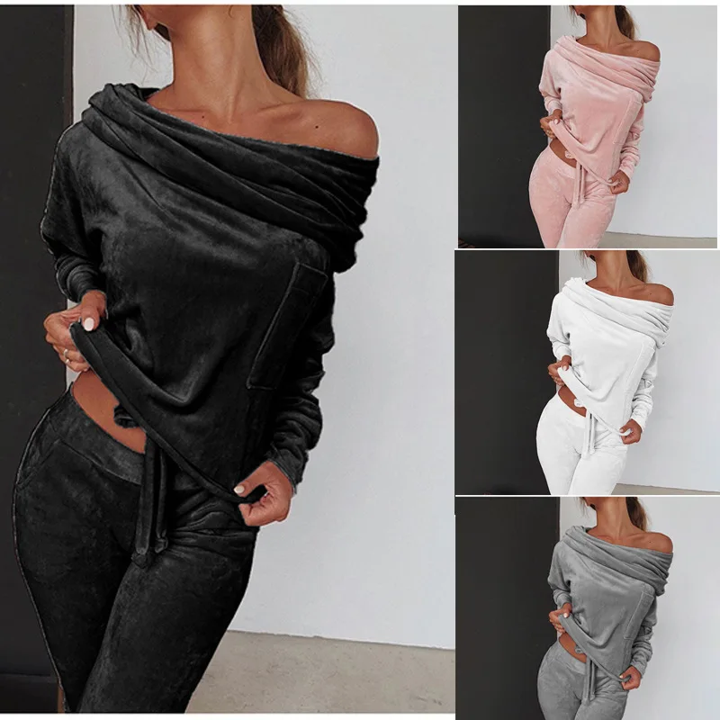 Velvet Women's Pajamas Sexy Off the Shoulder Long Sleeve Home Clothes Female 2021 Autumn Winter Comfortable Sleepwear For Girls
Velvet Women's Pajamas Sexy Off the Shoulder Long Sleeve Home Clothes Female 2021 Autumn Winter Comfortable Sleepwear For Girls