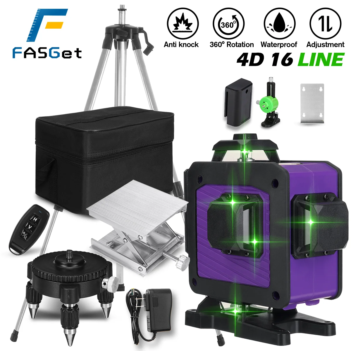 FASGet Laser Level 16 Line Green Light 4D Remote Control Measure W/Wall Attachment Frame Self-Leveling System Green Beam Laser
FASGet Laser Level 16 Line Green Light 4D Remote Control Measure W/Wall Attachment Frame Self-Leveling System Green Beam Laser