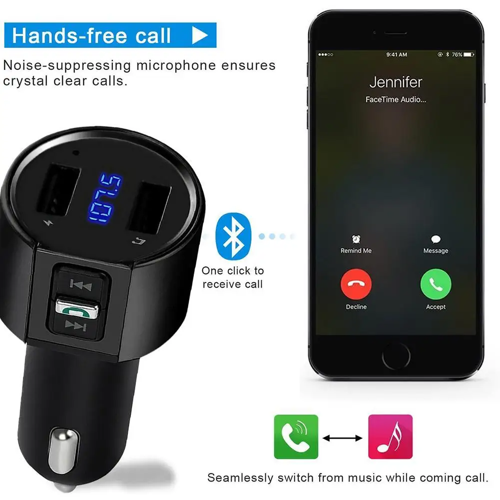 3.4A Quick USB Charger Bluetooth Car Kit FM Transmitter Handsfree Music modulator Wireless Phone Carkit Audio Mp3 Player C5K0
3.4A Quick USB Charger Bluetooth Car Kit FM Transmitter Handsfree Music modulator Wireless Phone Carkit Audio Mp3 Player C5K0