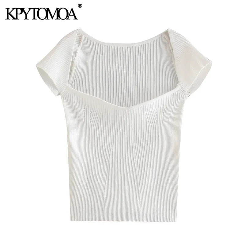 Женская облегающая футболка KPYTOMOA, белая вязаная футболка в рубчик, с квадратным воротником и коротким рукавом, винтажный Топ, 2021
Женская облегающая футболка KPYTOMOA, белая вязаная футболка в рубчик, с квадратным воротником и коротким рукавом, винтажный Топ, 2021