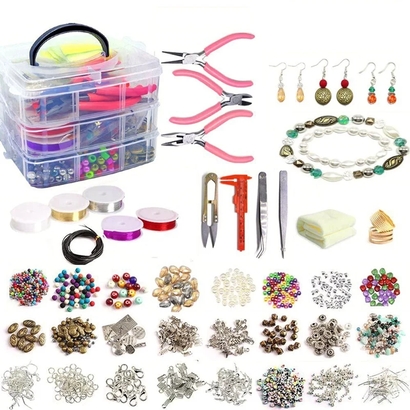 1200Pc Three-Tier Boxed Accessories DIY Bracelet Necklace Material Jewelry Accessories Pink Pliers
1200Pc Three-Tier Boxed Accessories DIY Bracelet Necklace Material Jewelry Accessories Pink Pliers
