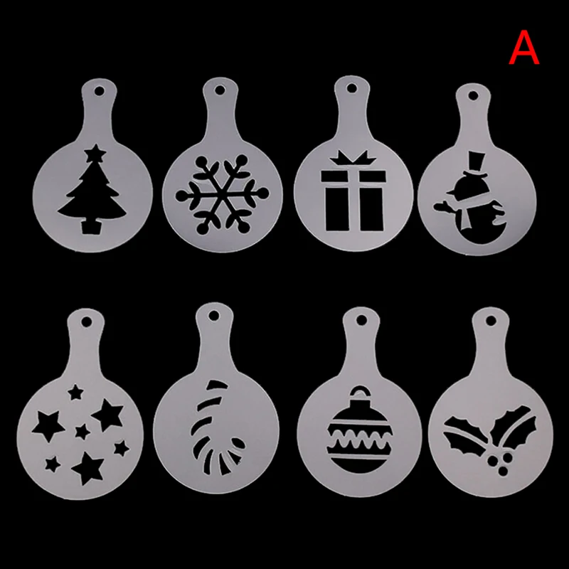 

8 Pcs/set New Christmas Cookie Stencil Set Coffee Latte Cappuccino Barista Art Stencils Cake Duster Templates Coffee Tools