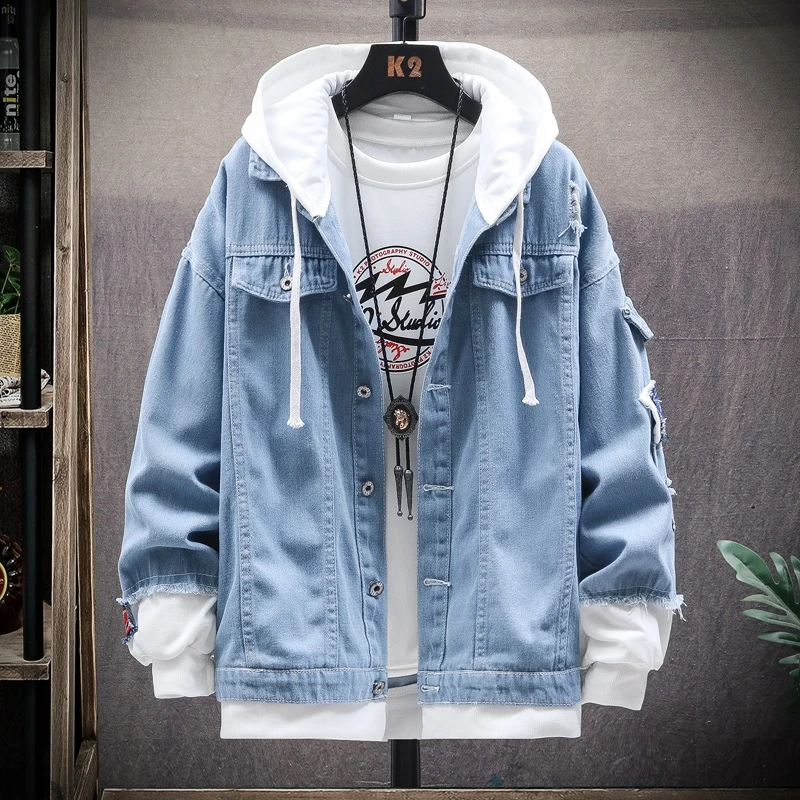 Denim jacket, men's Hoodie, casual coat, tight long sleeves, fashion coat, autumn 
Denim jacket, men's Hoodie, casual coat, tight long sleeves, fashion coat, autumn