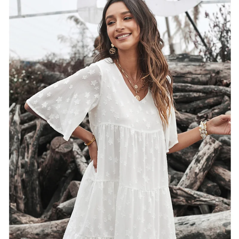 MIOJIOTAXX Chiffon Dress Women's Europe and America 2021 Summer New Solid Star V-neck Short Sleeve Sweet Knee-Length Polyester
MIOJIOTAXX Chiffon Dress Women's Europe and America 2021 Summer New Solid Star V-neck Short Sleeve Sweet Knee-Length Polyester
