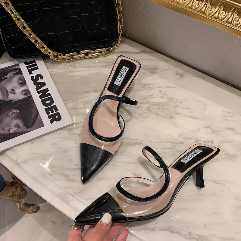2021 summer new ladies sandals and slippers transparent color matching high-heeled slippers pointed half drag fashion sandals
2021 summer new ladies sandals and slippers transparent color matching high-heeled slippers pointed half drag fashion sandals
