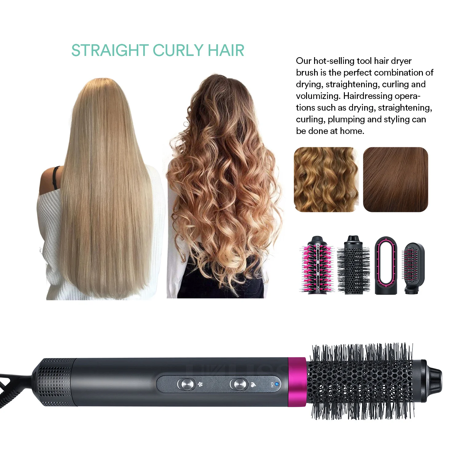 4 In1 Negative lon Hair Dryer Brush Comb Hair Straightening Brush Anion Heated Hair Curler Hot-air Brush Styling Curling New EU
4 In1 Negative lon Hair Dryer Brush Comb Hair Straightening Brush Anion Heated Hair Curler Hot-air Brush Styling Curling New EU