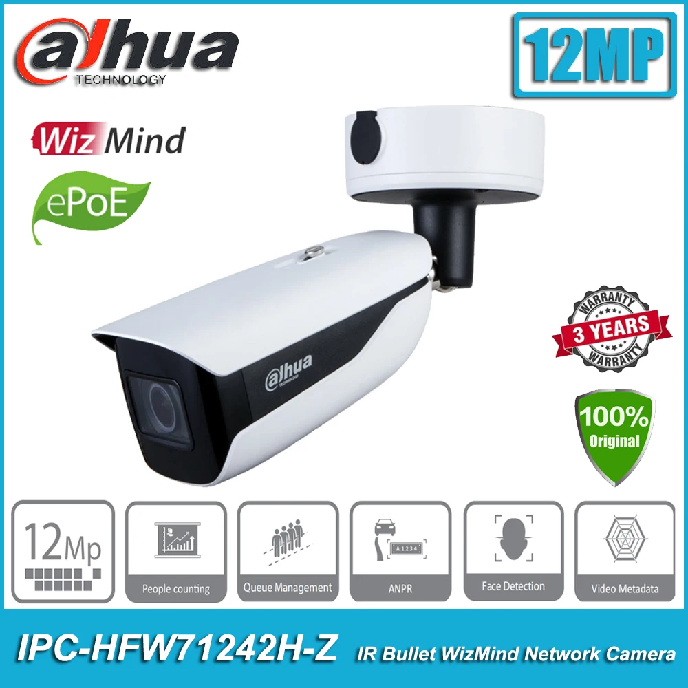 Original Dahua IPC-HFW71242H-Z 12MP IP67 IK10 ePOE Smart IR Outdoor Bullet WizMind Network CCTV IP Camera HFW71242H-Z
Original Dahua IPC-HFW71242H-Z 12MP IP67 IK10 ePOE Smart IR Outdoor Bullet WizMind Network CCTV IP Camera HFW71242H-Z