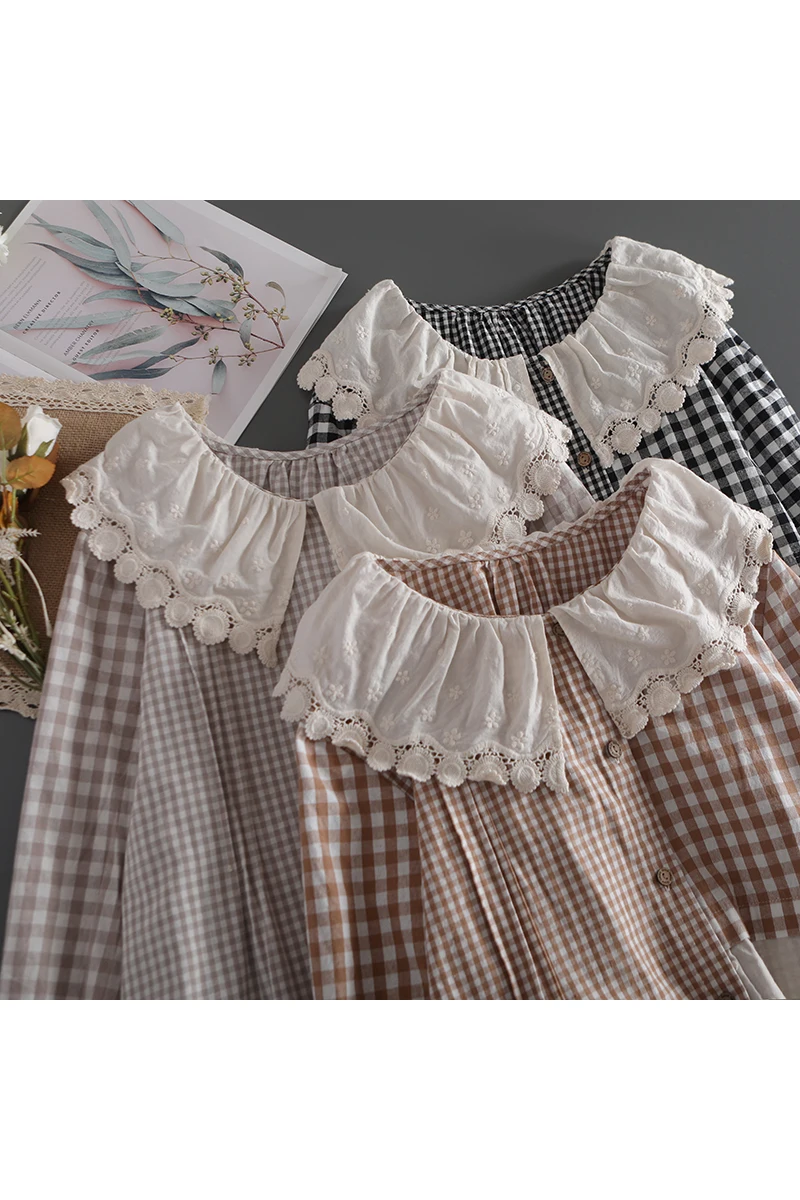 Spring Summer New Plaid Lace Long-Sleeve Dress Sweet Loose Age-Reducing Embroidery Large Collar Long Dress
Spring Summer New Plaid Lace Long-Sleeve Dress Sweet Loose Age-Reducing Embroidery Large Collar Long Dress
