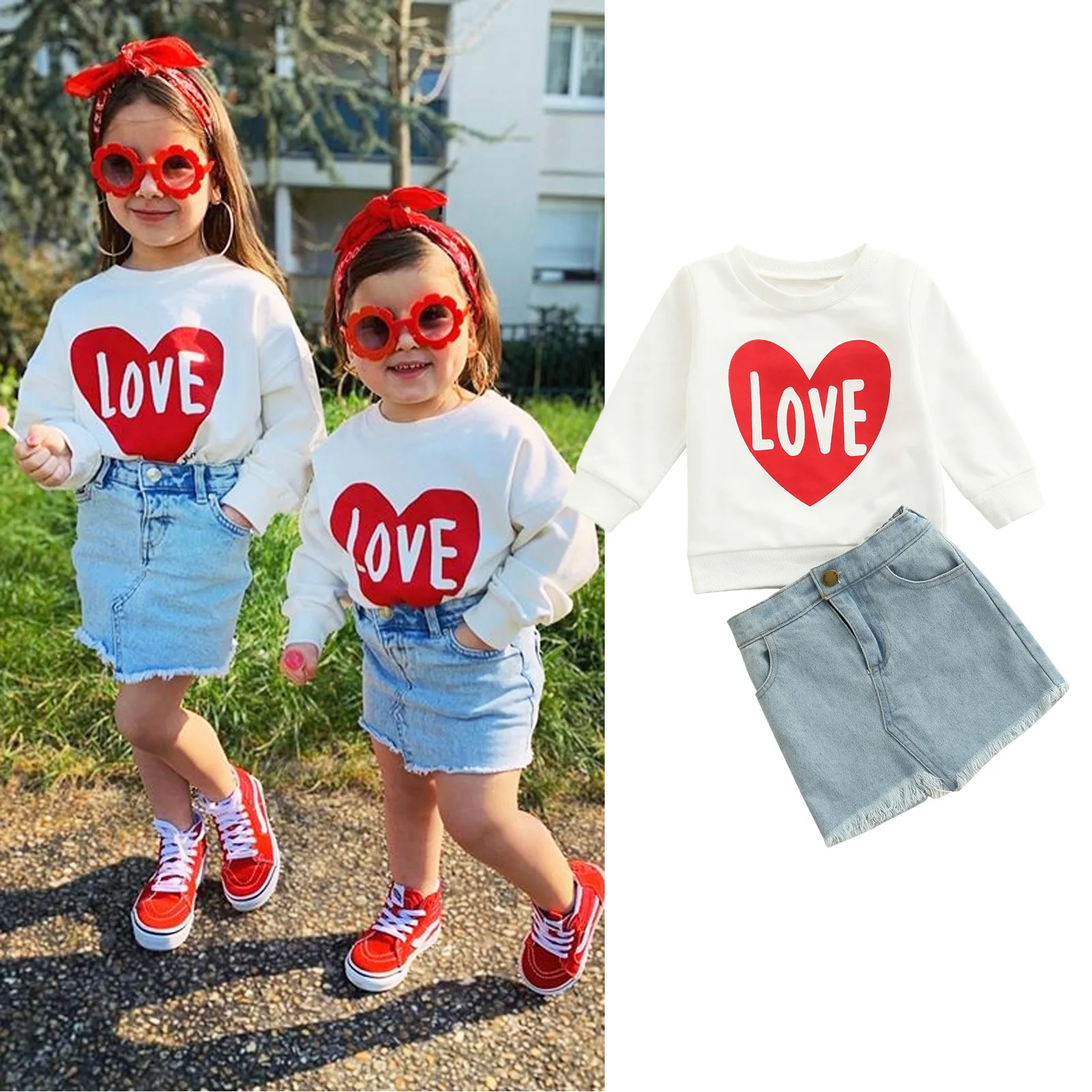 Одежда для Дня Святого Валентина на осень, свитшот с длинным рукавом и принтом сердечек для маленьких девочек, джинсовая мини-юбка, наряды д...
Одежда для Дня Святого Валентина на осень, свитшот с длинным рукавом и принтом сердечек для маленьких девочек, джинсовая мини-юбка, наряды д...