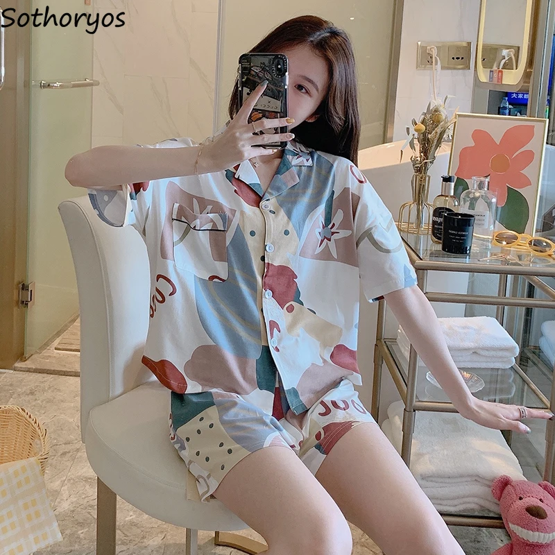 Pajama Sets Women Sleepwear Short Sleeve and Shorts Summer Casual Home Wear Print Turn-down Collar Loose Soft Nightwear Lounge
Pajama Sets Women Sleepwear Short Sleeve and Shorts Summer Casual Home Wear Print Turn-down Collar Loose Soft Nightwear Lounge
