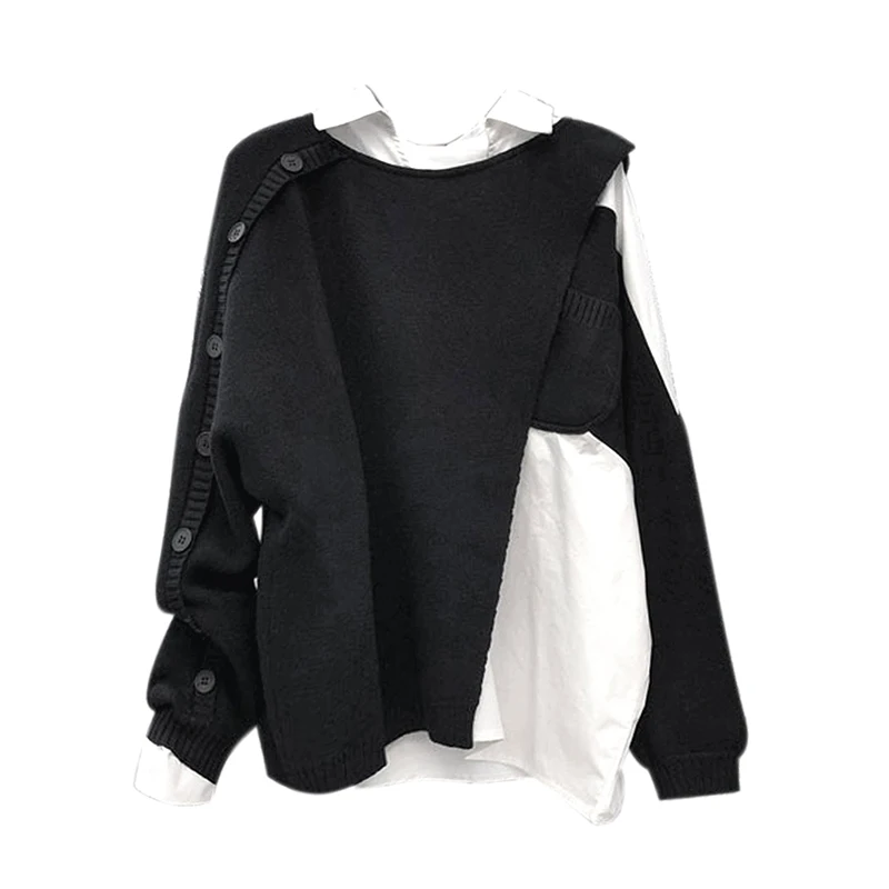 TWOTWINSTYLE Korean Patchwork Knitted Sweatshirt For Women Lapel Long Sleeve Fake Two Casual Sweatshirts Female Fashion New 2020
TWOTWINSTYLE Korean Patchwork Knitted Sweatshirt For Women Lapel Long Sleeve Fake Two Casual Sweatshirts Female Fashion New 2020