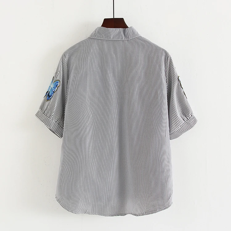 back long classic vertical stripe shirt women's fashion foreign style butterfly patch casual versatile short sleeves
back long classic vertical stripe shirt women's fashion foreign style butterfly patch casual versatile short sleeves