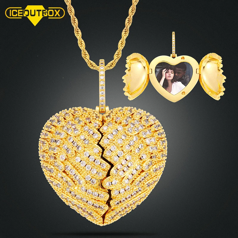 ICEOUTBOX выполненный на заказ фото сердце медальоны ожерелье с подвеской для женщин