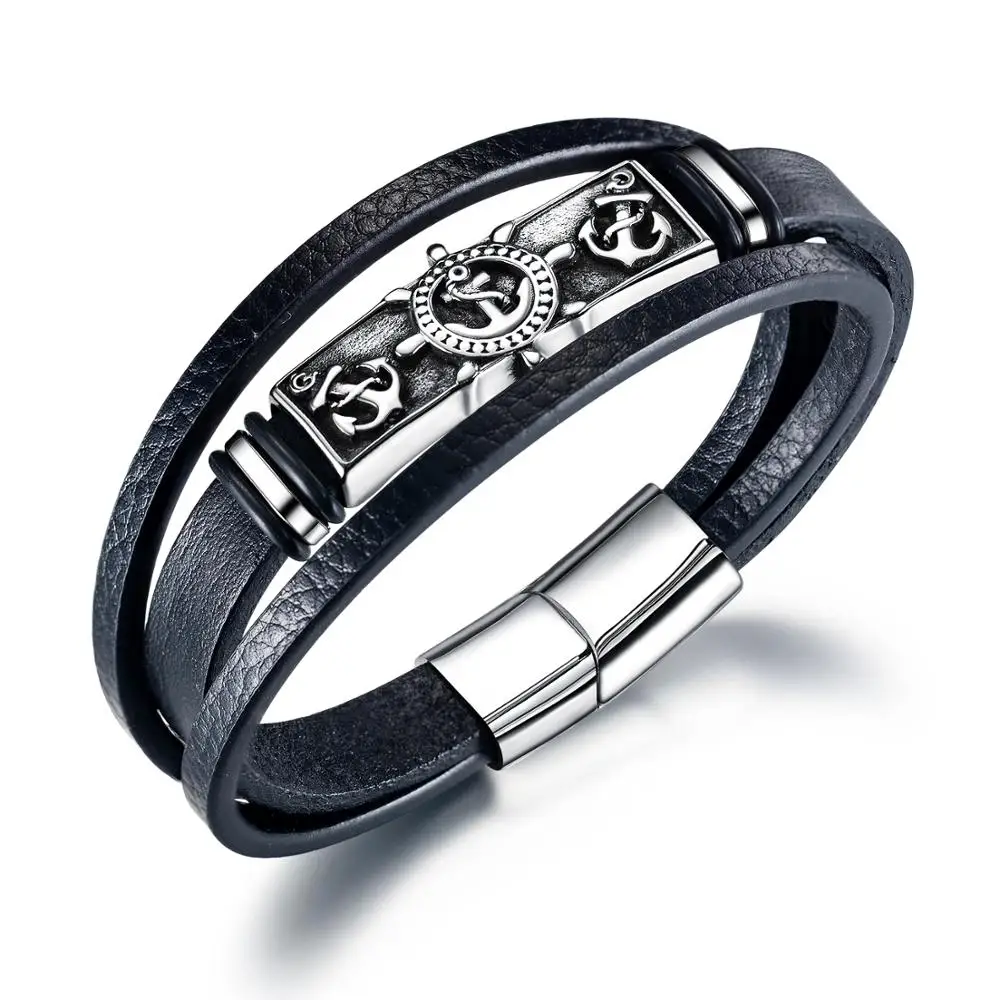 2020 New Arrival Bracelet And Bangle For men Jewelry Fashion Anchor Stainless Steel Bracelets Punk Black Genuine Leather
2020 New Arrival Bracelet And Bangle For men Jewelry Fashion Anchor Stainless Steel Bracelets Punk Black Genuine Leather