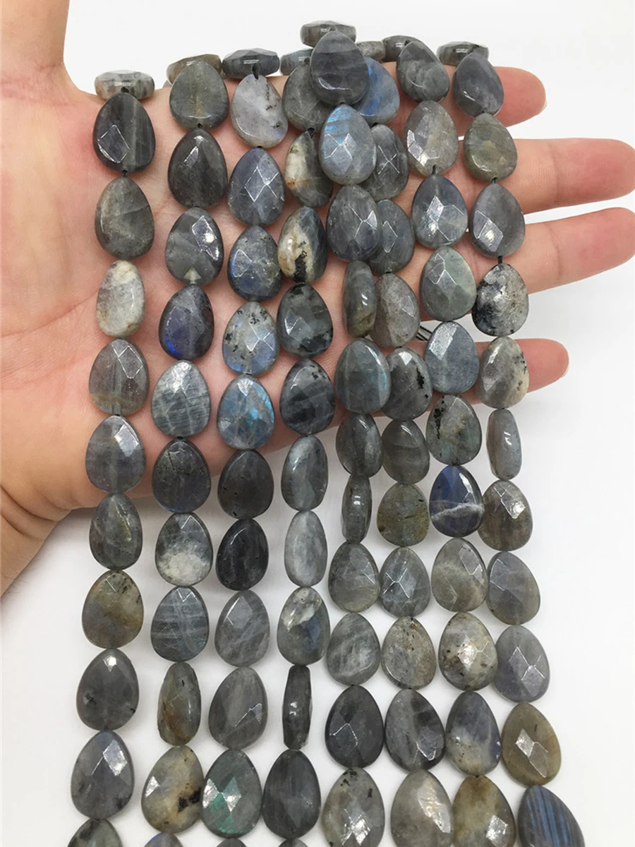 

Natural Stone Blu-ray Labradorite Beads Faceted Water Drop Shape Loose For Jewelry Making DIY Necklace Bracelet 15'' 8x12mm