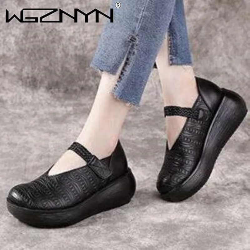 2021 New Brand Handmade Original PU Leather Women's Single Shoes Retro Casual Thick-soled Wedges Soft-soled Velcro Women's Shoes
2021 New Brand Handmade Original PU Leather Women's Single Shoes Retro Casual Thick-soled Wedges Soft-soled Velcro Women's Shoes