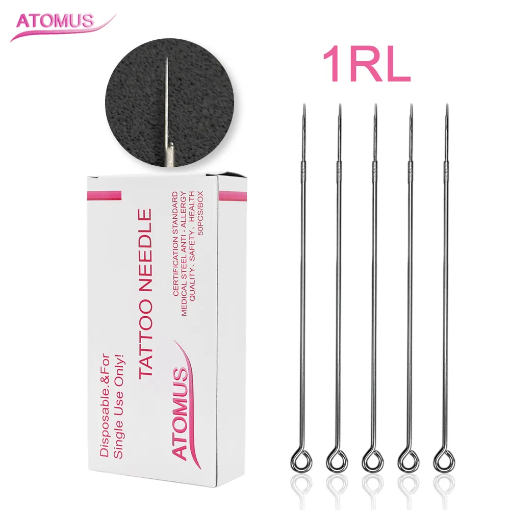 

ATOMUS 50pcs Professional Assorted Sterilized Disposable Tattoo Needles Needle 1RL For Tattoo Machine Grip Tip Permanent Makeup