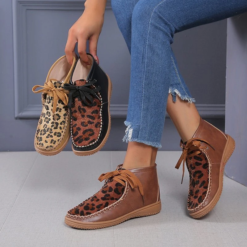 2022 Women Leopard Print Ankle Boots Woman PU Leather Lace Up Women's Short Boots Female Autumn Winter Footwear
2022 Women Leopard Print Ankle Boots Woman PU Leather Lace Up Women's Short Boots Female Autumn Winter Footwear
