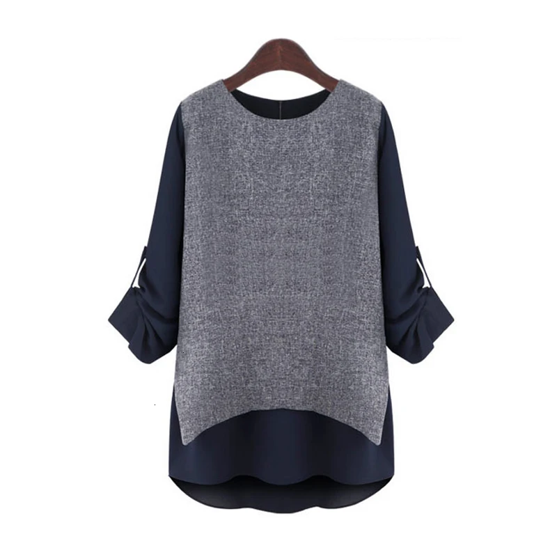 FORERUN 4XL 5XL Linnen Блузка шифон Vrouwen рубашки Lange Mouwen O Hals Dames Топы пэчворк Blusas размера