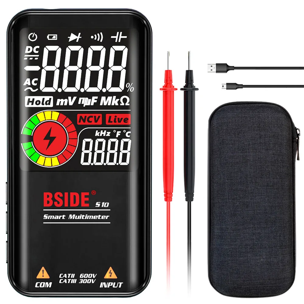 Цифровой мультиметр BSIDE S10 с цветным ЖК-дисплеем, 9999 отсчетов, интеллектуальный тестер напряжения постоянного и переменного тока, конденсат...
Цифровой мультиметр BSIDE S10 с цветным ЖК-дисплеем, 9999 отсчетов, интеллектуальный тестер напряжения постоянного и переменного тока, конденсат...