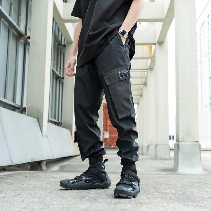 Брюки карго CROXX Techwear мужские черные штаны с завязками на талии Джоггеры в стиле