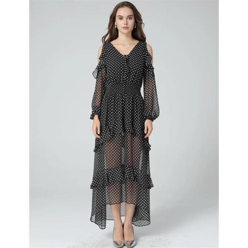 Women Maxi Dress High Quality Runway V-Neck Long Sleeves Dot Printed Off Shoulder Casual Holiday Long Dresses Vestidos NP1474L
Women Maxi Dress High Quality Runway V-Neck Long Sleeves Dot Printed Off Shoulder Casual Holiday Long Dresses Vestidos NP1474L