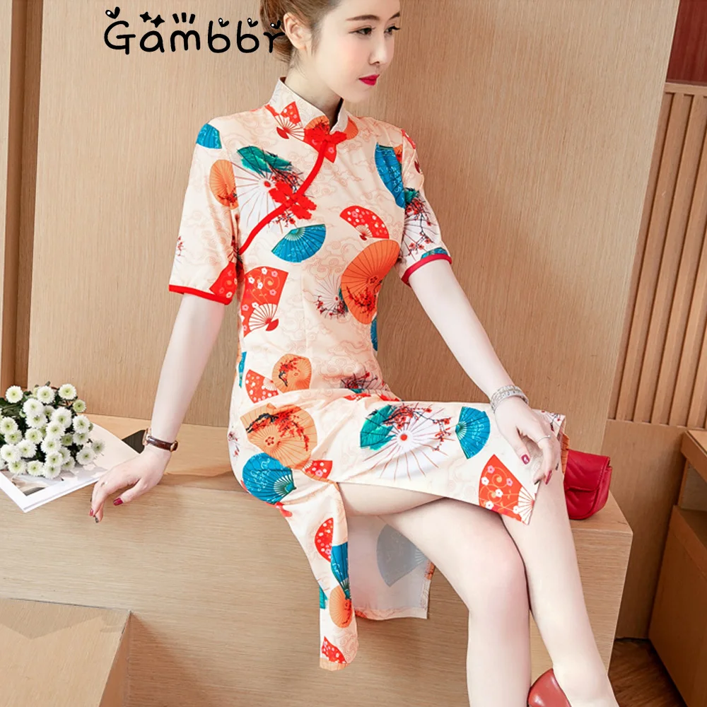 

Элегантное улучшенное платье Ципао китайское традиционное платье для женщин с коротким рукавом летнее тонкое милое женское платье Qi