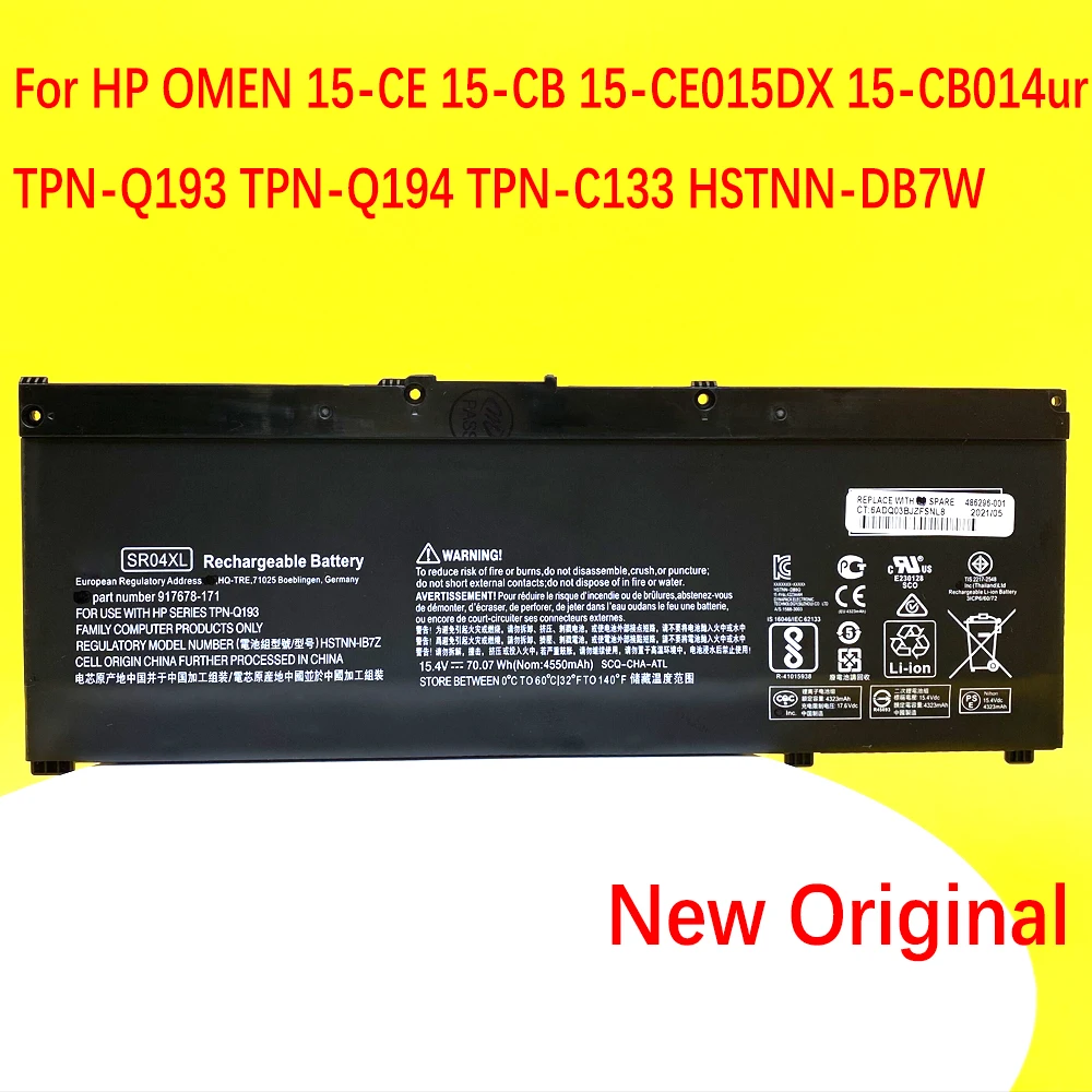 NEW Original SR04XL Laptop Battery For HP OMEN 15-CE 15-CB 15-CE015DX 15-CB014ur TPN-Q193 TPN-Q194 TPN-C133 HSTNN-DB7W
NEW Original SR04XL Laptop Battery For HP OMEN 15-CE 15-CB 15-CE015DX 15-CB014ur TPN-Q193 TPN-Q194 TPN-C133 HSTNN-DB7W