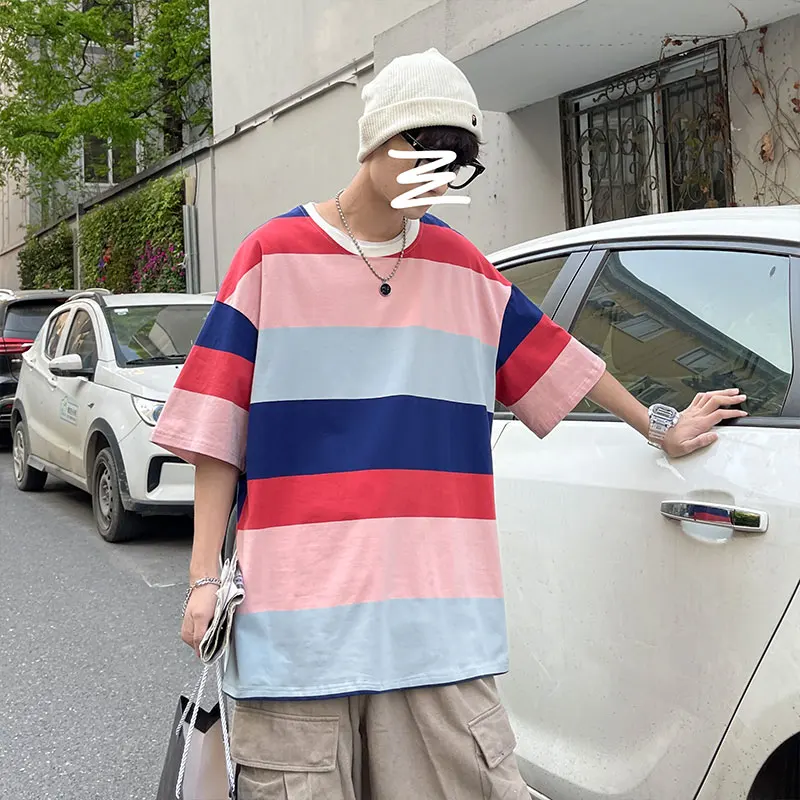 Fashion Wide Stripe T Shirt Mens O-neck Cotton Tshirt For Men Tee Summer Japanese Casual T-shirts Streetwear Tees 5XL-M
Fashion Wide Stripe T Shirt Mens O-neck Cotton Tshirt For Men Tee Summer Japanese Casual T-shirts Streetwear Tees 5XL-M