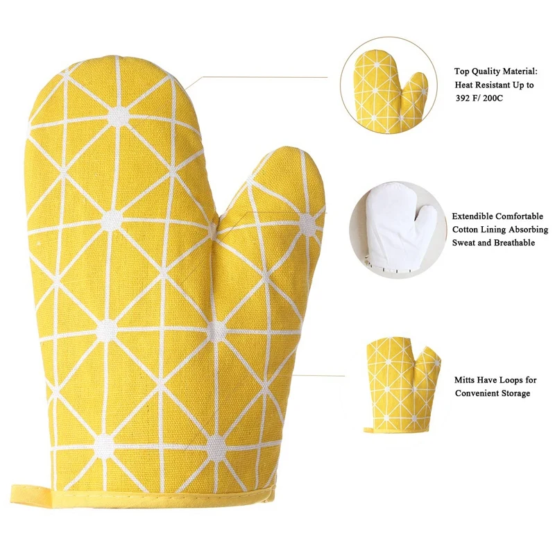 Household Cotton and Linen Baking Gloves, Microwave Oven Gloves, Heat Insulation Pads, Pot Pads, Barbecue Iron Gloves, Nordic Ge