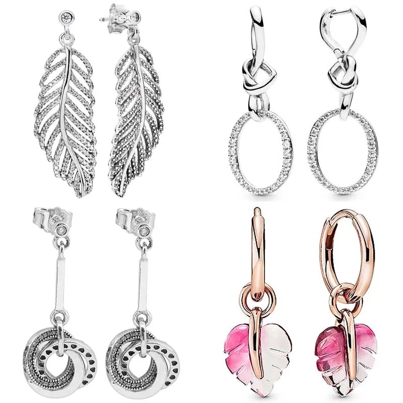 

Original 925 Sterling Silver Leaf Knotted Hearts Symbol Of Love Statement Feathers Hoop Earring For Women Popular DIY Jewelry