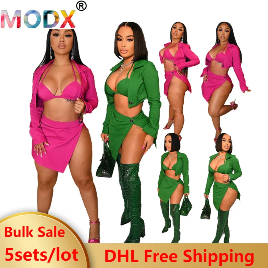 Sexy Party Skirts Suit 3 Three Piece Women Clubwear Solid Long Sleeve Crop Top+Bra+Mini-skirt Prom Outfits Pink Tracksuit 6820
Sexy Party Skirts Suit 3 Three Piece Women Clubwear Solid Long Sleeve Crop Top+Bra+Mini-skirt Prom Outfits Pink Tracksuit 6820