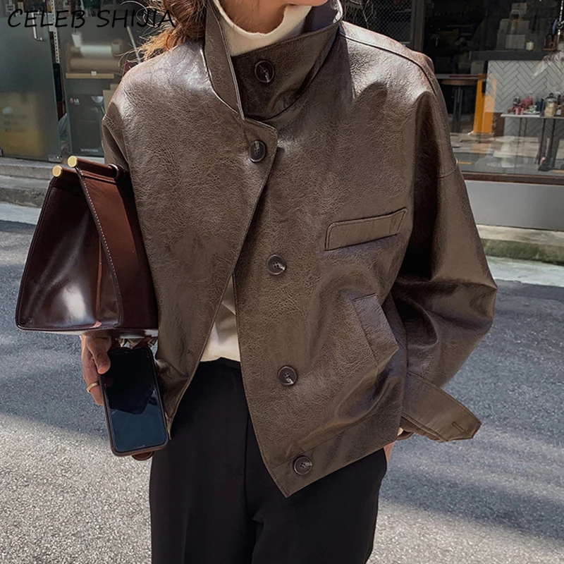 New Pu Faux Leather Jacket Women Fall Brown Turn-down Neck Loose Woman Fur Coat Autumn Long-sleeve Korean Clothes Runway
New Pu Faux Leather Jacket Women Fall Brown Turn-down Neck Loose Woman Fur Coat Autumn Long-sleeve Korean Clothes Runway