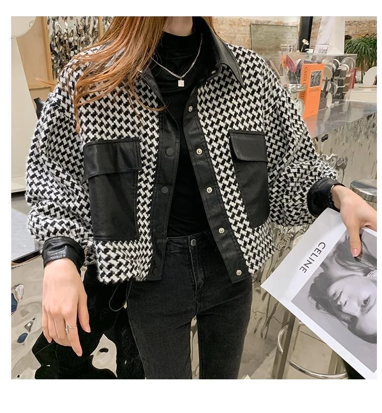 Houndstooth leather jacket women's short new spring and autumn loose all-match jacket woman jacket women jacket
Houndstooth leather jacket women's short new spring and autumn loose all-match jacket woman jacket women jacket
