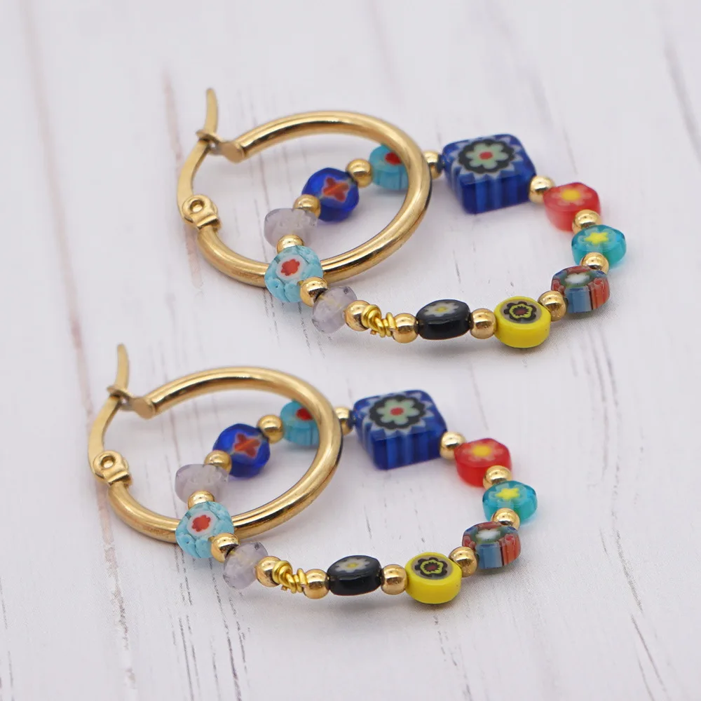 Bohemian Style Women Circle Earrings Glazed Bead Earrings Gold Plated Handmade Round Earrings Jewelry Woman
Bohemian Style Women Circle Earrings Glazed Bead Earrings Gold Plated Handmade Round Earrings Jewelry Woman