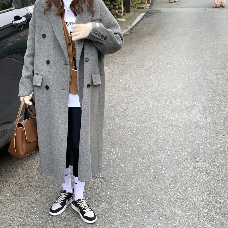 Korea Women Autumn Winter Double Breasted Long Wool Coat Ladies Long Sleeve Notched Collar Overcoat Parka Jacket Vintage
Korea Women Autumn Winter Double Breasted Long Wool Coat Ladies Long Sleeve Notched Collar Overcoat Parka Jacket Vintage