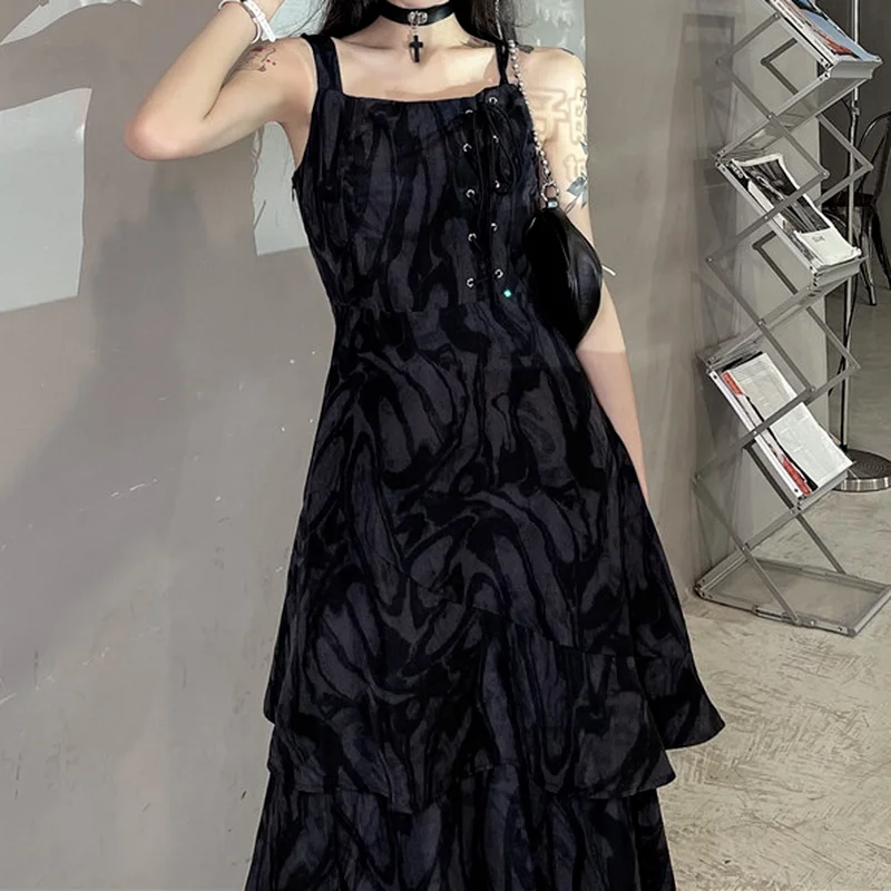 Women's Dress Design Sense Harajuku Suspenders Summer Korean Version Y2k Black Retro Tie Dye Mid-length Harajuku Split Vestidos
Women's Dress Design Sense Harajuku Suspenders Summer Korean Version Y2k Black Retro Tie Dye Mid-length Harajuku Split Vestidos