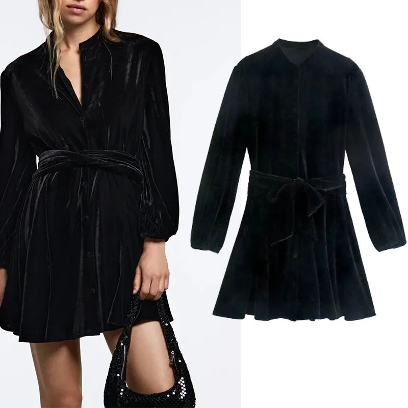 Xypskh Za Women Autumn New Fashion Black Velvet With Belt Party Mini Dress Vintage Long Sleeve Buttons Female Dresses Vestidos
Xypskh Za Women Autumn New Fashion Black Velvet With Belt Party Mini Dress Vintage Long Sleeve Buttons Female Dresses Vestidos