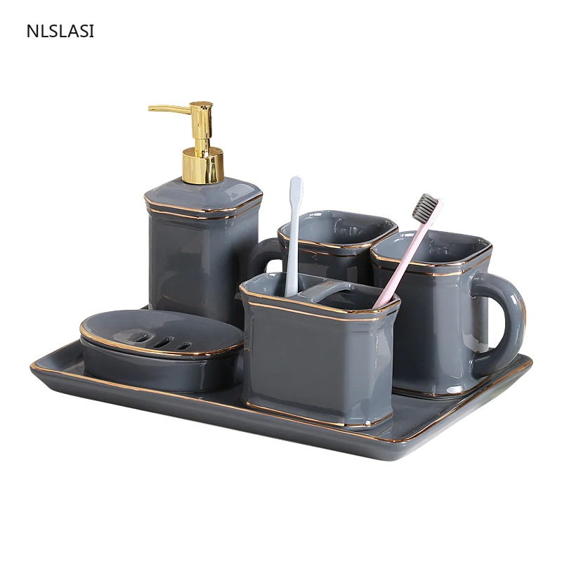 Nordic Ceramic Toiletries Bathroom Set Decoration Porcelain Cup Lotion Bottle Toothbrush Holder Tray Decoration Accessories 
Nordic Ceramic Toiletries Bathroom Set Decoration Porcelain Cup Lotion Bottle Toothbrush Holder Tray Decoration Accessories
