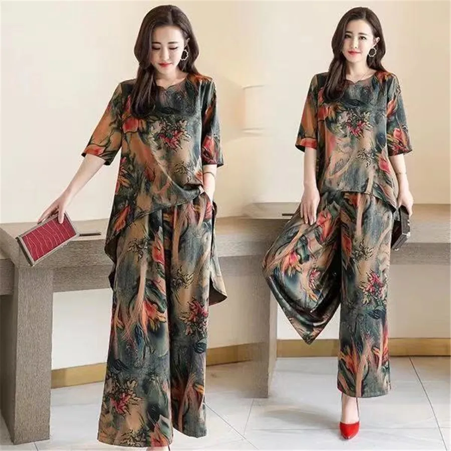 2021 Summer 2 Pieces Suits Fashion Middle-aged Printing Wide Leg Pants Two-piece Sets Female Clothing Sets Female
2021 Summer 2 Pieces Suits Fashion Middle-aged Printing Wide Leg Pants Two-piece Sets Female Clothing Sets Female