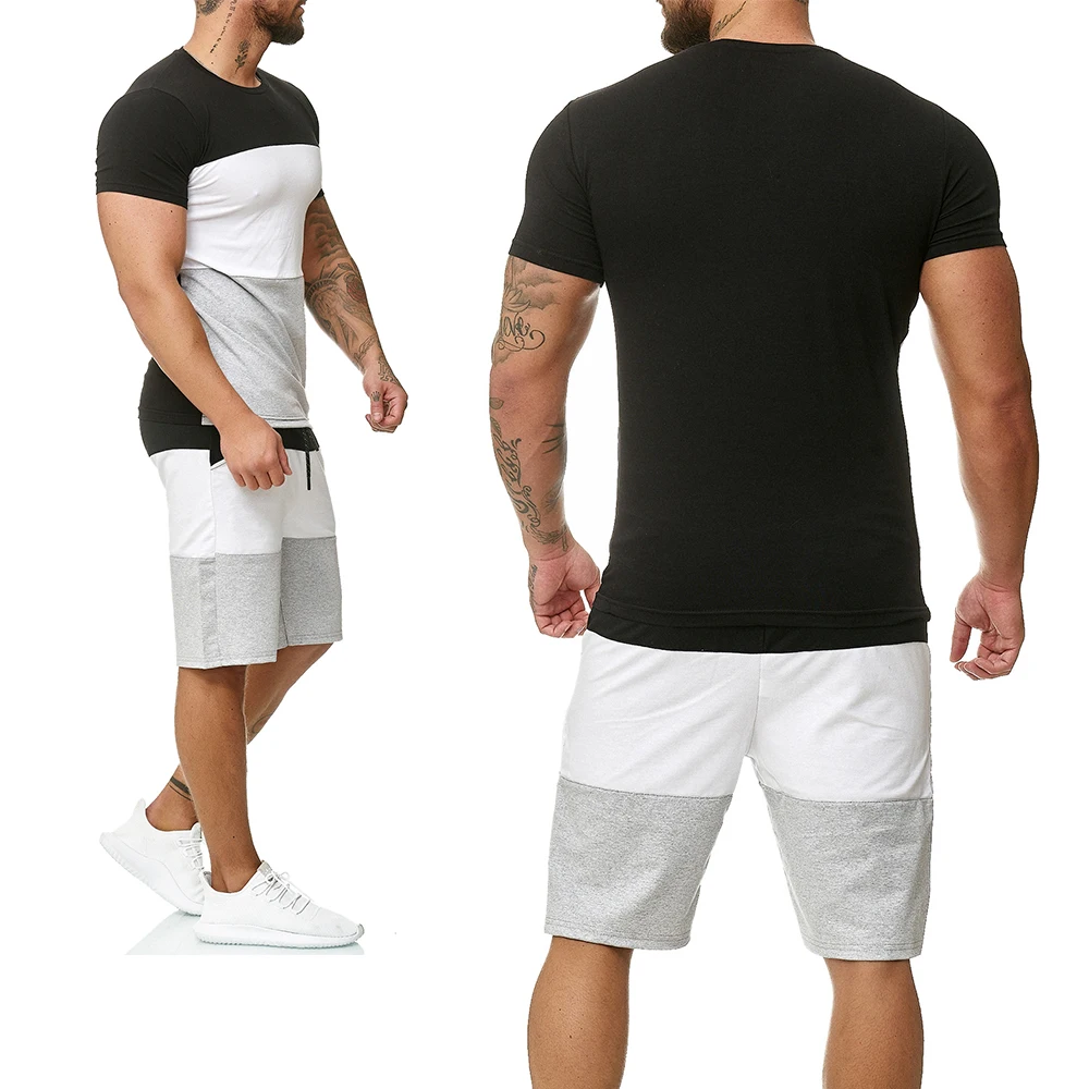 Men's Three-Color Stitching Short-Sleeved T-Shirt And Five-Point Pants Two-Piece Men's Fashion Casual Suit Men's Tracksuit Set 
Men's Three-Color Stitching Short-Sleeved T-Shirt And Five-Point Pants Two-Piece Men's Fashion Casual Suit Men's Tracksuit Set