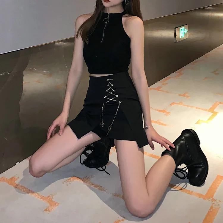2020 Fashion Sexy Goth Dark Grunge Gothic Skirts Harajuku Patchwork Eyelet Crisscross Asymmetrical Punk Female Skirt
2020 Fashion Sexy Goth Dark Grunge Gothic Skirts Harajuku Patchwork Eyelet Crisscross Asymmetrical Punk Female Skirt