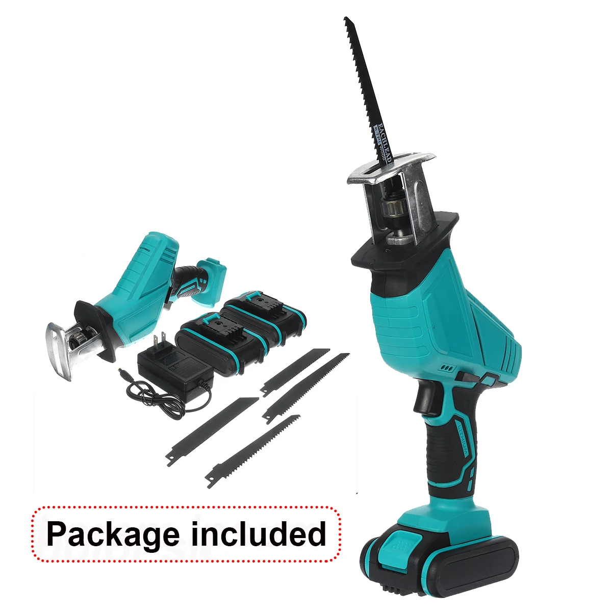 110-240V Cordless Reciprocating Saw + 4 Saw Blades Adjustable Speed Chainsaw Wood Metal PVC Pipe Cutting with 2 Lithium Battery
110-240V Cordless Reciprocating Saw + 4 Saw Blades Adjustable Speed Chainsaw Wood Metal PVC Pipe Cutting with 2 Lithium Battery