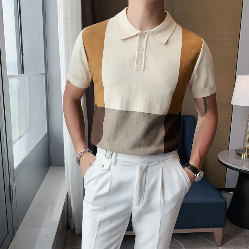 British Style Summer Short Sleeve Knitted Polo Shirts Men Clothing 2021 Fashion Patchwork Color Breathable Ice Silk Casual Tees
British Style Summer Short Sleeve Knitted Polo Shirts Men Clothing 2021 Fashion Patchwork Color Breathable Ice Silk Casual Tees
