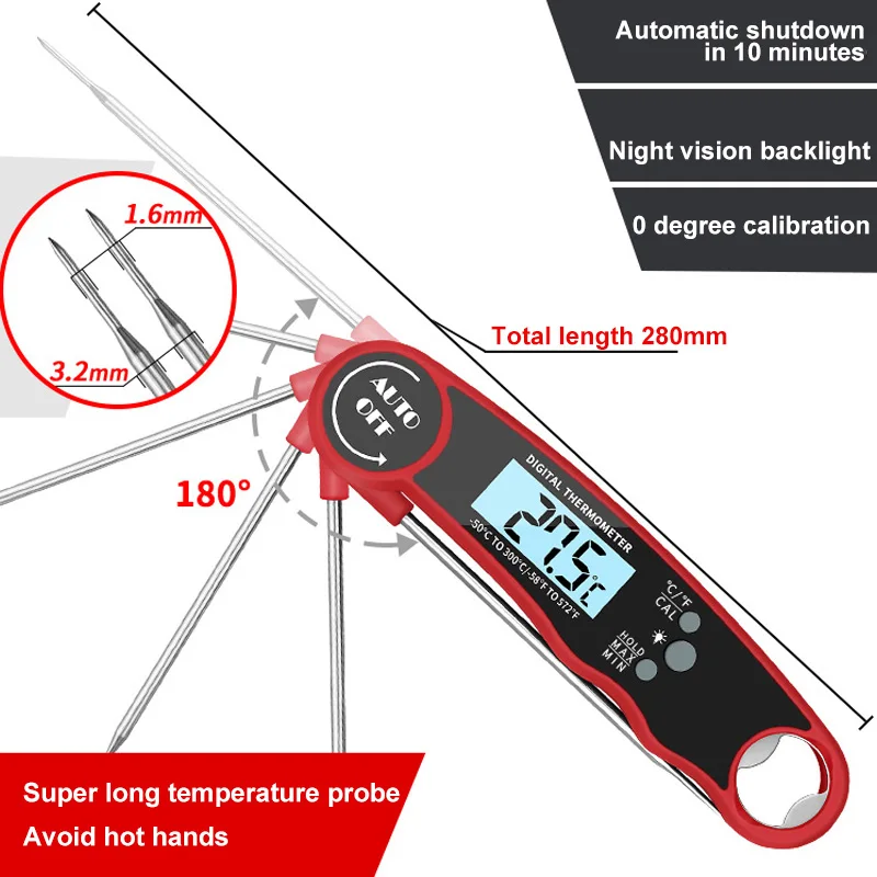 IP67 Rated Waterproof Food Electronic Thermometers With Bottle Opener Household Digital Display Kitchen Barbecue Thermometers
IP67 Rated Waterproof Food Electronic Thermometers With Bottle Opener Household Digital Display Kitchen Barbecue Thermometers
