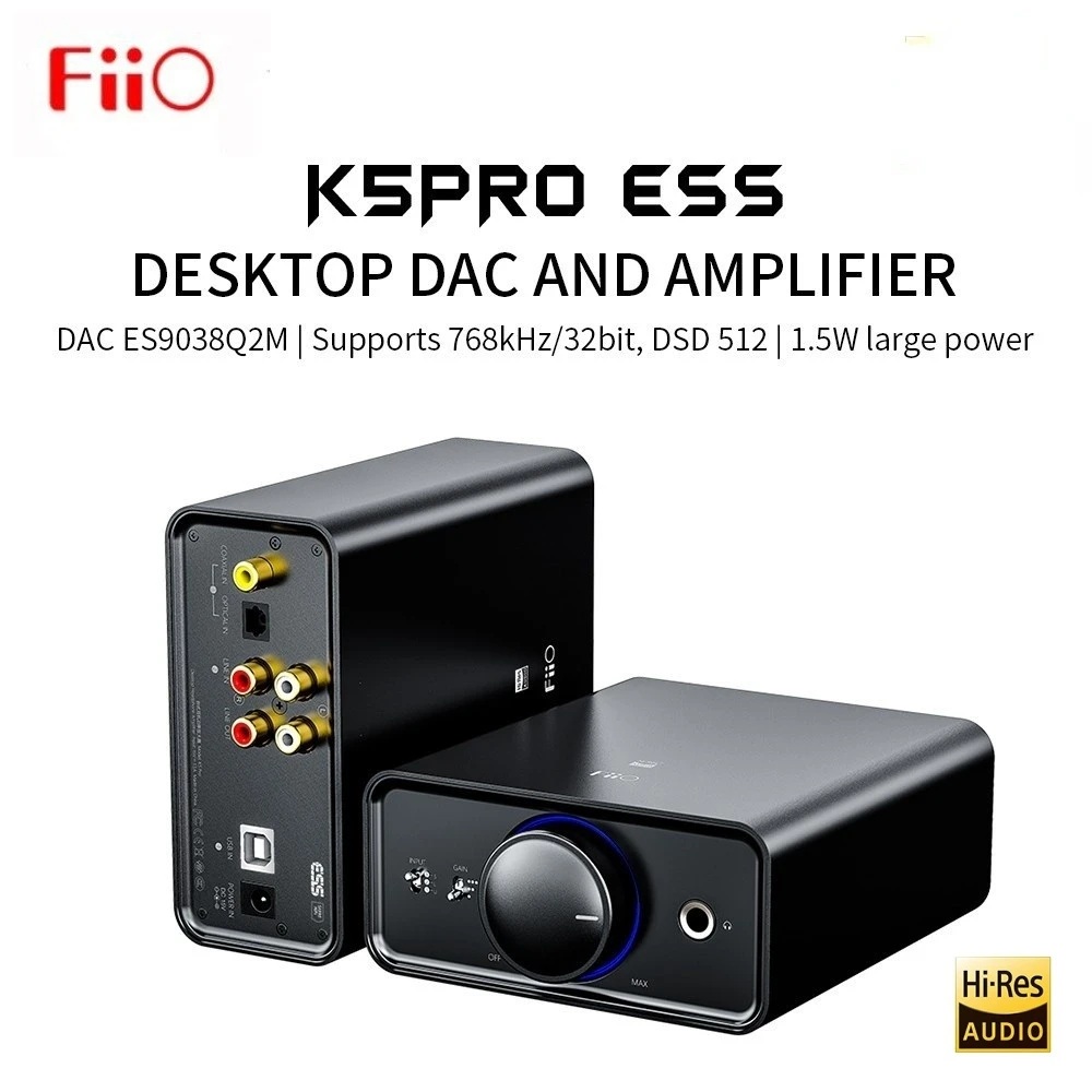 

FiiO K5 Pro ESS HiFi Deskstop USB DAC Amplifier ES9038Q2M|768K/32Bit DSD512 Decoding for Home PC Computer OPT COAX RCA Input